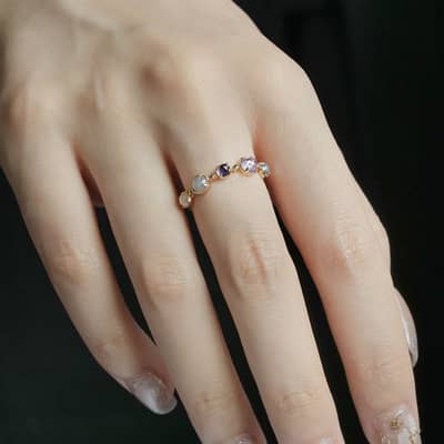 925 Sterling Silver Gold Plated Sugar Crystal Zircon Gemstones Multi Coloured Labradorite Moonstone Amethyst Topaz Ring detail 2