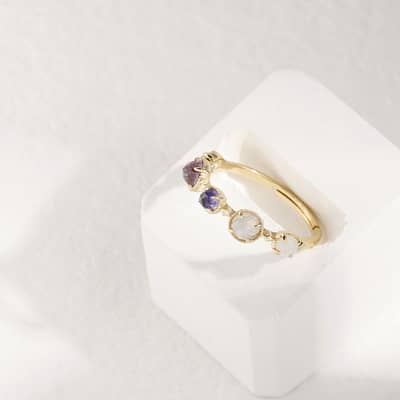 925 Sterling Silver Gold Plated Sugar Crystal Zircon Gemstones Multi Coloured Labradorite Moonstone Amethyst Topaz Ring detail 4