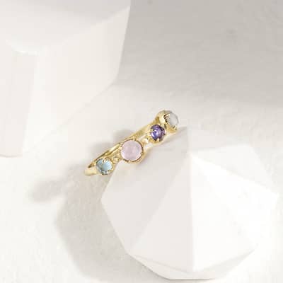 925 Sterling Silver Gold Plated Sugar Crystal Zircon Gemstones Multi Coloured Labradorite Moonstone Amethyst Topaz Ring detail 6