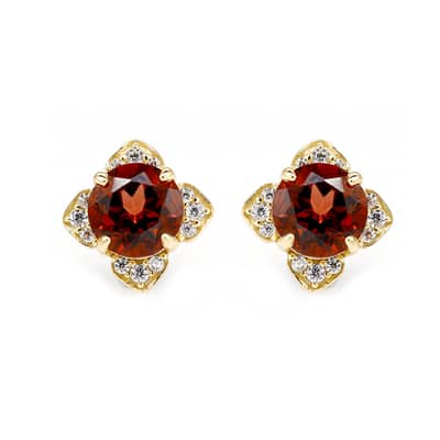 January Garnet 925 Sterling Silver Gold Plated CZ Zircon Geometric Crystal Stud Earrings Vintage Style detail 1
