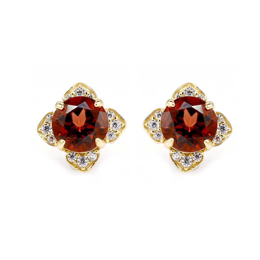 January Garnet 925 Sterling Silver Gold Plated CZ Zircon Geometric Crystal Stud Earrings Vintage Style - main