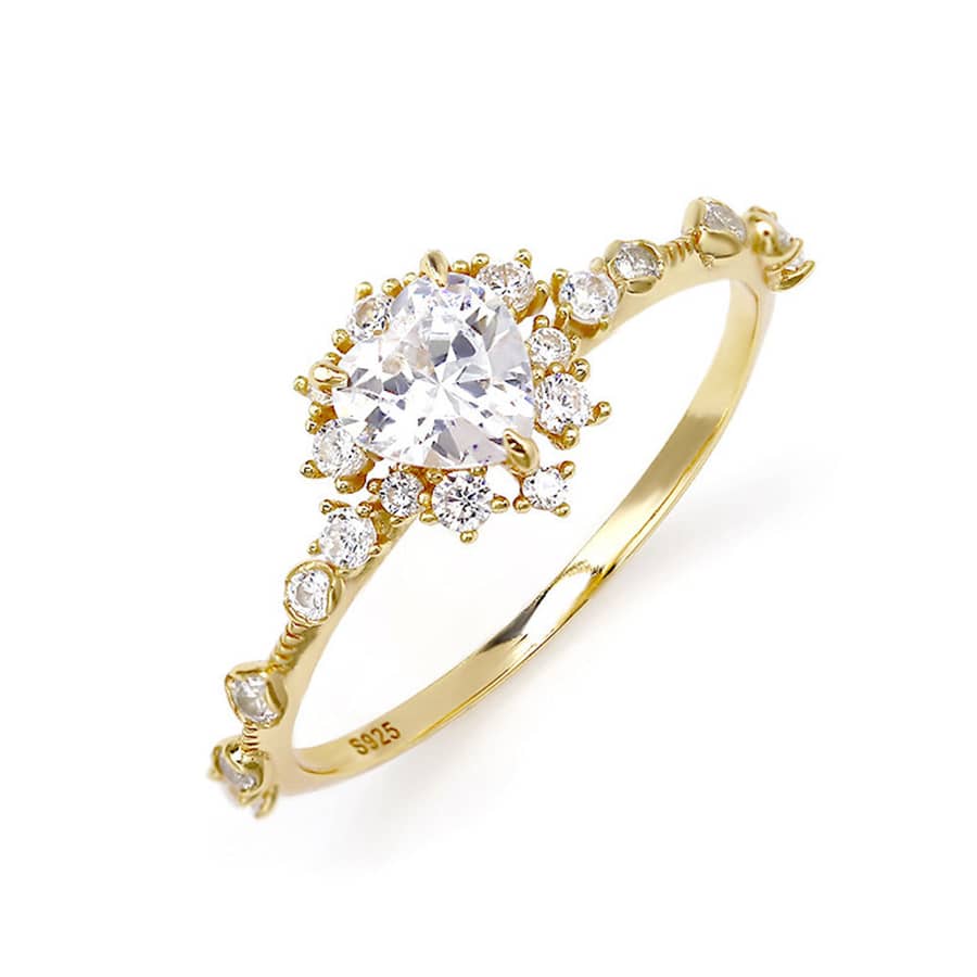 925 Sterling Silver Gold Plated Fashion Gemstone Drop Green Peridot Ring With Natural Stone - main