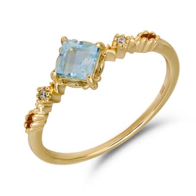 925 Sterling Silver Gold Plated Vintage Promise Initial Gemstone Retro CZ Zircon Geometric Topaz Ring detail 1