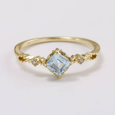 925 Sterling Silver Gold Plated Vintage Promise Initial Gemstone Retro CZ Zircon Geometric Topaz Ring detail 3