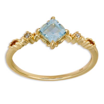 925 Sterling Silver Gold Plated Vintage Promise Initial Gemstone Retro CZ Zircon Geometric Topaz Ring detail 5