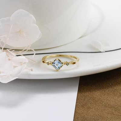 925 Sterling Silver Gold Plated Vintage Promise Initial Gemstone Retro CZ Zircon Geometric Topaz Ring detail 6