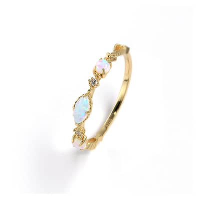 925 Sterling Silver Gold Plated Ocean Wave Colorful Gemstone Opal Zircon Simple Ring detail 1