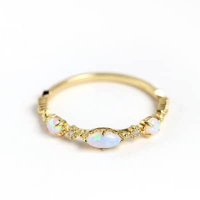 925 Sterling Silver Gold Plated Ocean Wave Colorful Gemstone Opal Zircon Simple Ring detail 3