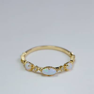 925 Sterling Silver Gold Plated Ocean Wave Colorful Gemstone Opal Zircon Simple Ring detail 4