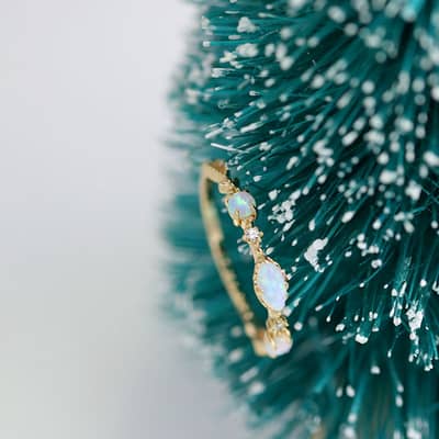 925 Sterling Silver Gold Plated Ocean Wave Colorful Gemstone Opal Zircon Simple Ring detail 5