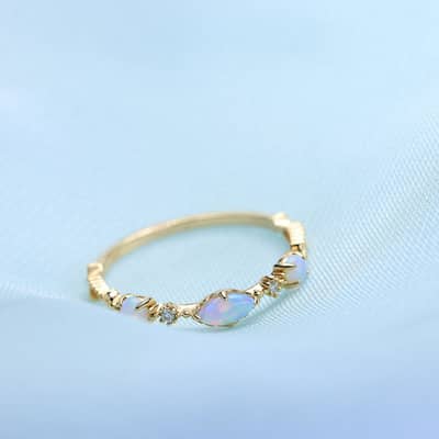 925 Sterling Silver Gold Plated Ocean Wave Colorful Gemstone Opal Zircon Simple Ring detail 6