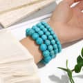 Handmade Stretchy Beads Bracelet 8-14mm Boho Blue Synthetic Turquoise Stone Beaded Bracelet 1