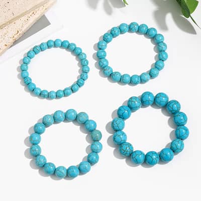 Handmade Stretchy Beads Bracelet 8-14mm Boho Blue Synthetic Turquoise Stone Beaded Bracelet detail 2