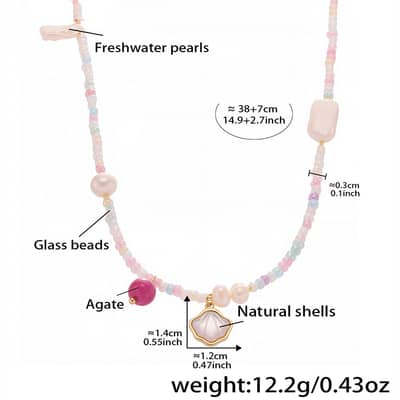Drip Oil Colored Flower Pendant Clavicle Chain With Natural Stone Freshwater Pearl And Agate Beads detail 6