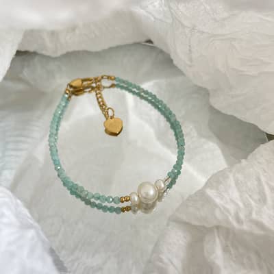 Summer Faceted Turquoise Beaded Bracelet Niche Design Heart Charm Freshwater Pearl Bracelet detail 1