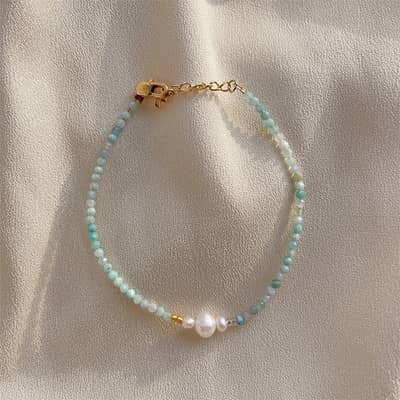Summer Faceted Turquoise Beaded Bracelet Niche Design Heart Charm Freshwater Pearl Bracelet detail 2