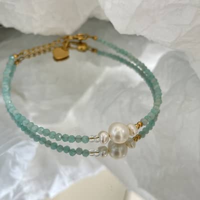 Summer Faceted Turquoise Beaded Bracelet Niche Design Heart Charm Freshwater Pearl Bracelet detail 3