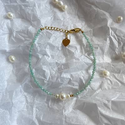Summer Faceted Turquoise Beaded Bracelet Niche Design Heart Charm Freshwater Pearl Bracelet detail 4