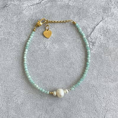 Summer Faceted Turquoise Beaded Bracelet Niche Design Heart Charm Freshwater Pearl Bracelet detail 5