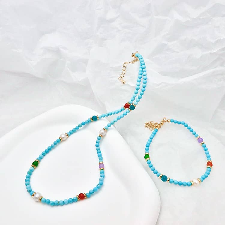Bohemian Turquoise Necklace With Natural Stone Agate And Freshwater Pearl Mix & Match Bracelet - main