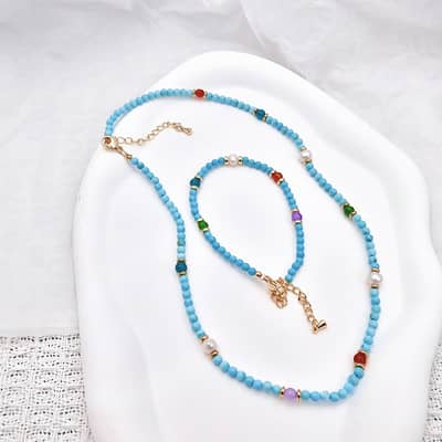 Bohemian Turquoise Necklace With Natural Stone Agate And Freshwater Pearl Mix & Match Bracelet detail 2