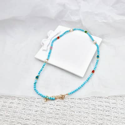 Bohemian Turquoise Necklace With Natural Stone Agate And Freshwater Pearl Mix & Match Bracelet detail 3