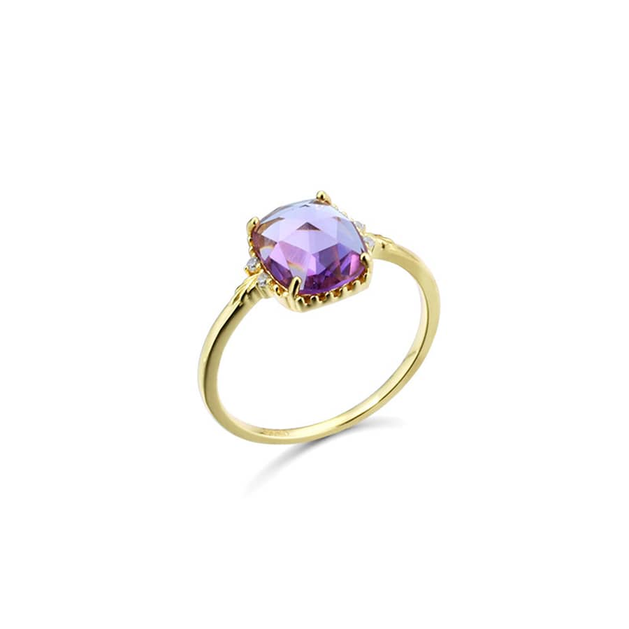 February Gemstone 925 Sterling Silver Gold Plated Antique Amethyst Ring - main