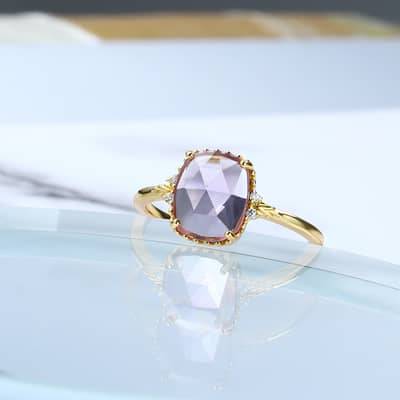 February Gemstone 925 Sterling Silver Gold Plated Antique Amethyst Ring detail 2