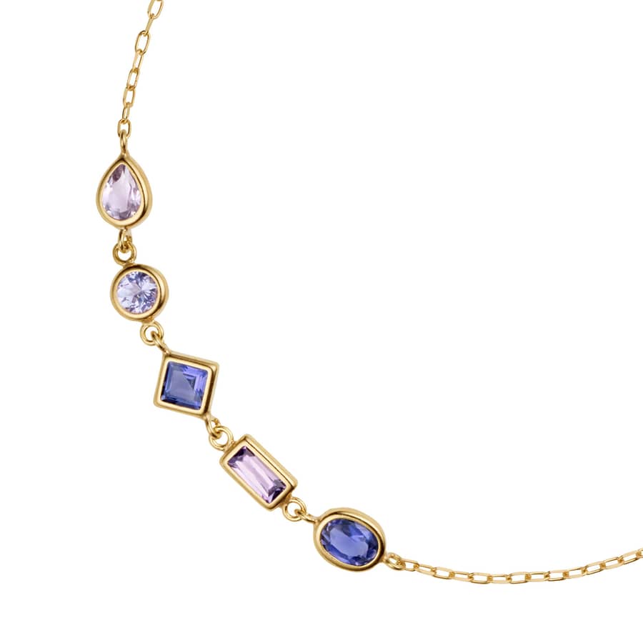 February Amethyst Gemstone 925 Sterling Silver Gold Plated Geometric Bracelet - main