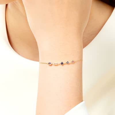 February Amethyst Gemstone 925 Sterling Silver Gold Plated Geometric Bracelet detail 2