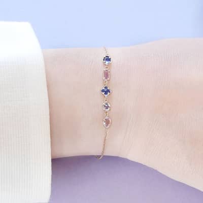 February Amethyst Gemstone 925 Sterling Silver Gold Plated Geometric Bracelet detail 6