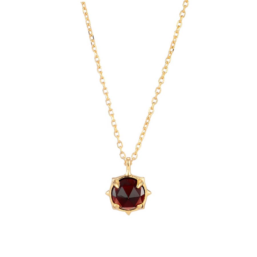 January Garnet Gemstone 925 Sterling Silver Gold Plated CZ Zircon Flower Necklace - main