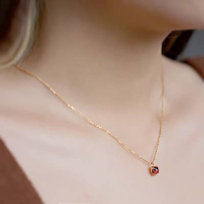 January Garnet Gemstone 925 Sterling Silver Gold Plated CZ Zircon Flower Necklace detail 2