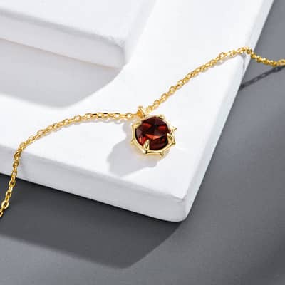 January Garnet Gemstone 925 Sterling Silver Gold Plated CZ Zircon Flower Necklace detail 5