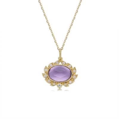 February Gemstone Vintage Geometric Pendant Necklace 925 Sterling Silver Gold Plated detail 1