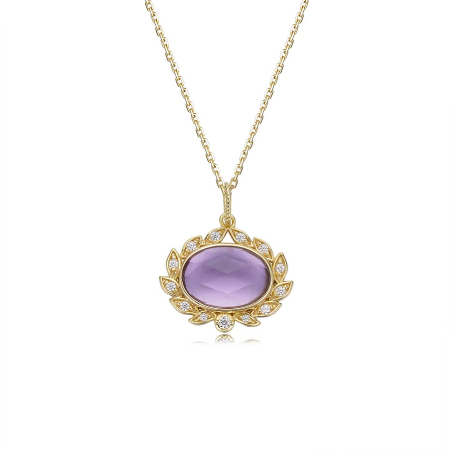 February Gemstone Vintage Geometric Pendant Necklace 925 Sterling Silver Gold Plated - main