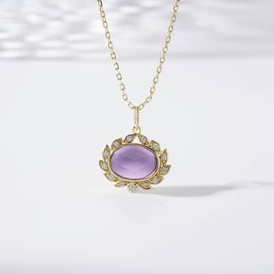 February Gemstone Vintage Geometric Pendant Necklace 925 Sterling Silver Gold Plated detail 2