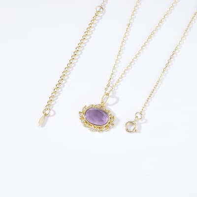 February Gemstone Vintage Geometric Pendant Necklace 925 Sterling Silver Gold Plated detail 3