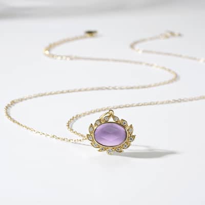 February Gemstone Vintage Geometric Pendant Necklace 925 Sterling Silver Gold Plated detail 4
