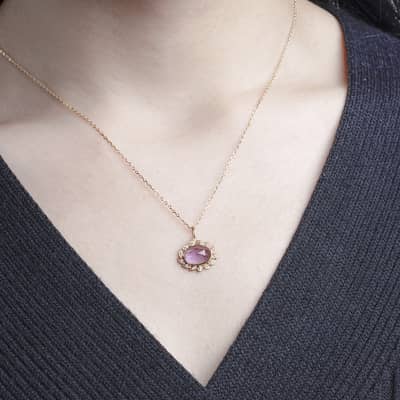 February Gemstone Vintage Geometric Pendant Necklace 925 Sterling Silver Gold Plated detail 5