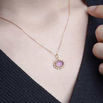 February Gemstone Vintage Geometric Pendant Necklace 925 Sterling Silver Gold Plated detail 6