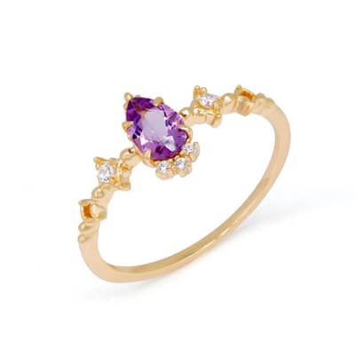 February Amethyst Gemstone 925 Sterling Silver Gold Plated CZ Zircon Ring detail 1