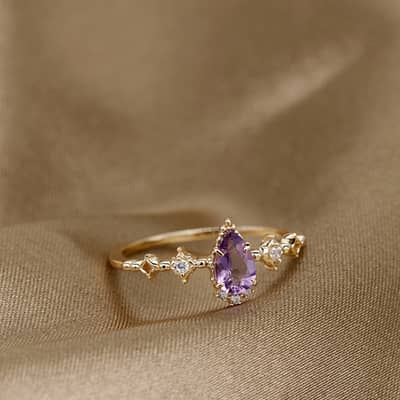 February Amethyst Gemstone 925 Sterling Silver Gold Plated CZ Zircon Ring detail 3