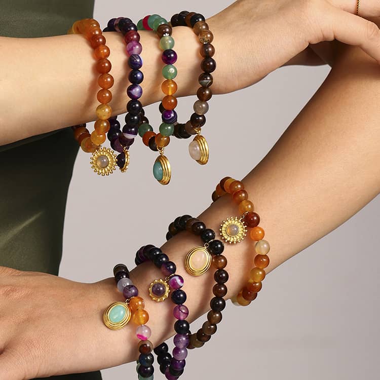 Light Luxury Mixed Color Natural Stone Elastic Rope Tiger Eye Stone Handmade Bead Bracelet - main