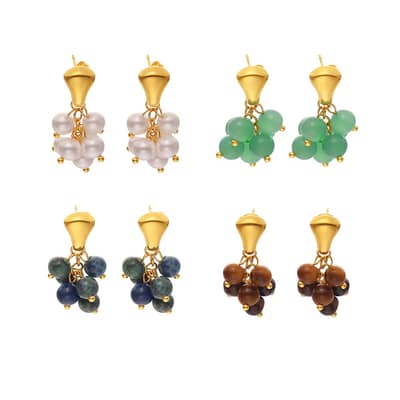 Design Luxury Handmade Geometric Natural Stone Beaded Flower Pendant Earrings detail 6