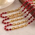 Chinese Style Gold Plated Red Agate Titanium Steel Beaded Geometric Chain Necklace Bracelet Set 1