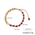 Chinese Style Gold Plated Red Agate Titanium Steel Beaded Geometric Chain Necklace Bracelet Set 6