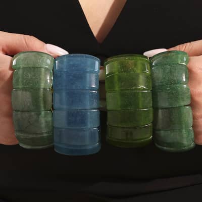 Natural Stone Elastic Bracelet Jade Green Crystal Agate Half Round Bracelet detail 3