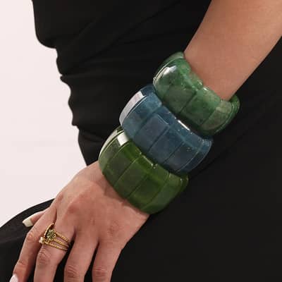 Natural Stone Elastic Bracelet Jade Green Crystal Agate Half Round Bracelet detail 4