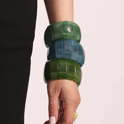 Natural Stone Elastic Bracelet Jade Green Crystal Agate Half Round Bracelet detail 5